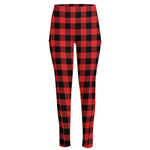 Red And Black Buffalo Plaid Print High-Waisted Pocket Leggings