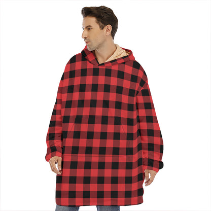 Red And Black Buffalo Plaid Print Hoodie Blanket