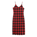 Red And Black Buffalo Plaid Print Jersey Midi Cami Dress