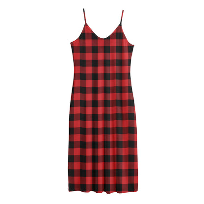 Red And Black Buffalo Plaid Print Jersey Midi Cami Dress