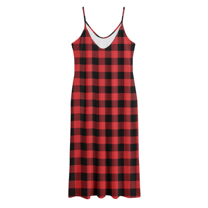 Red And Black Buffalo Plaid Print Jersey Midi Cami Dress