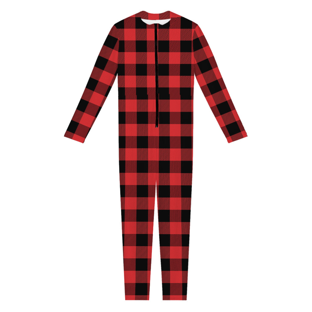 Red And Black Buffalo Plaid Print Jumpsuit