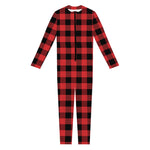 Red And Black Buffalo Plaid Print Jumpsuit