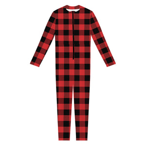 Red And Black Buffalo Plaid Print Jumpsuit