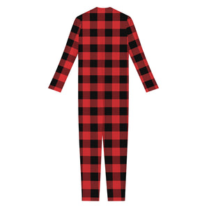 Red And Black Buffalo Plaid Print Jumpsuit