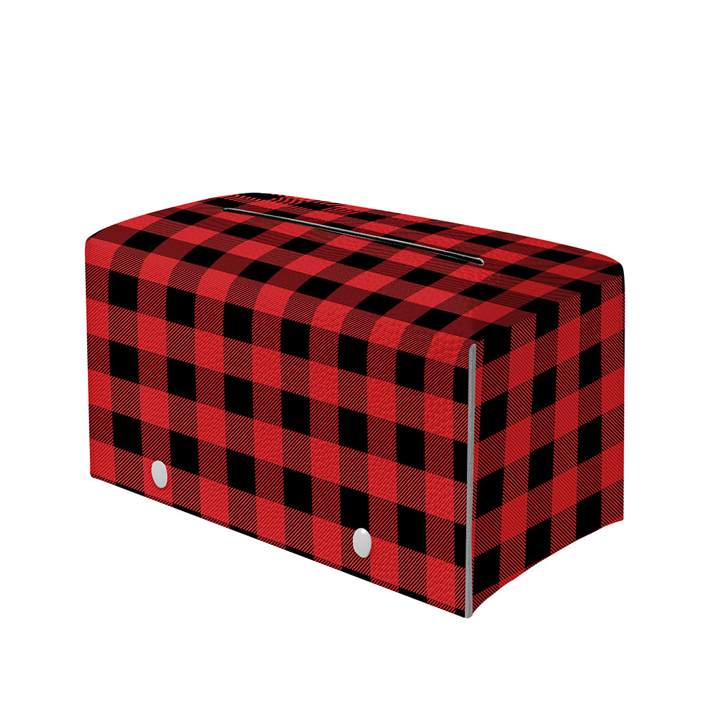 Red And Black Buffalo Plaid Print Leather Tissue Box Cover