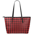 Red And Black Buffalo Plaid Print Leather Tote Bag With Zipper