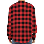 Red And Black Buffalo Plaid Print Long Sleeve Baseball Jersey