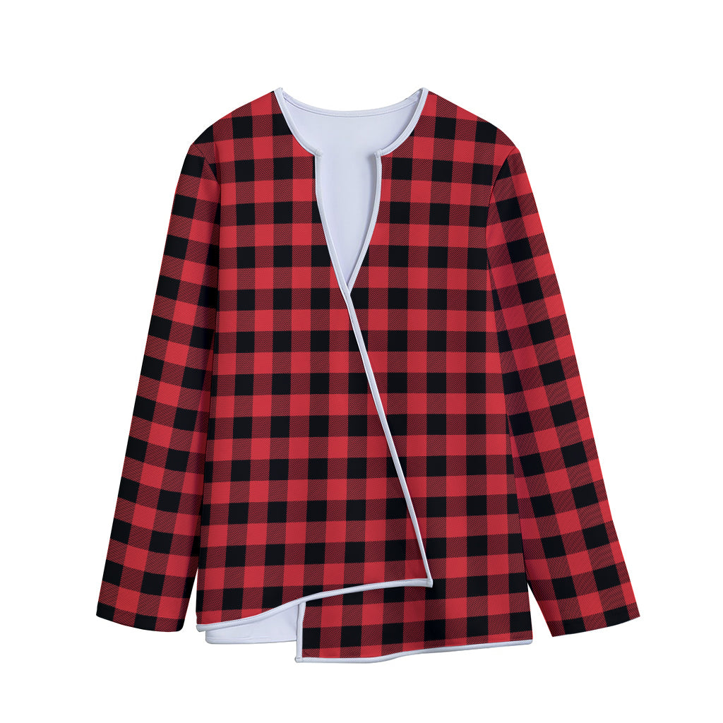 Red And Black Buffalo Plaid Print Long Sleeve Short Coat
