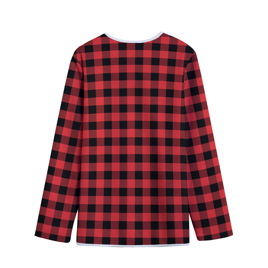 Red And Black Buffalo Plaid Print Long Sleeve Short Coat
