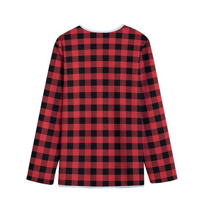 Red And Black Buffalo Plaid Print Long Sleeve Short Coat