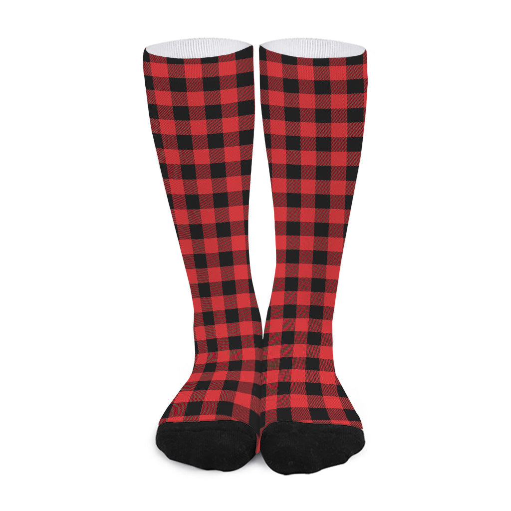 Red And Black Buffalo Plaid Print Long Socks