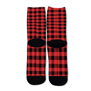 Red And Black Buffalo Plaid Print Long Socks