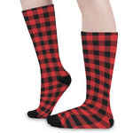 Red And Black Buffalo Plaid Print Long Socks