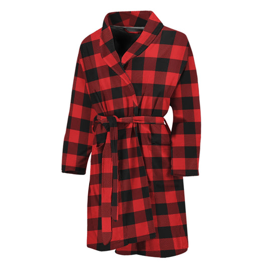 Red And Black Buffalo Plaid Print Men's Bathrobe