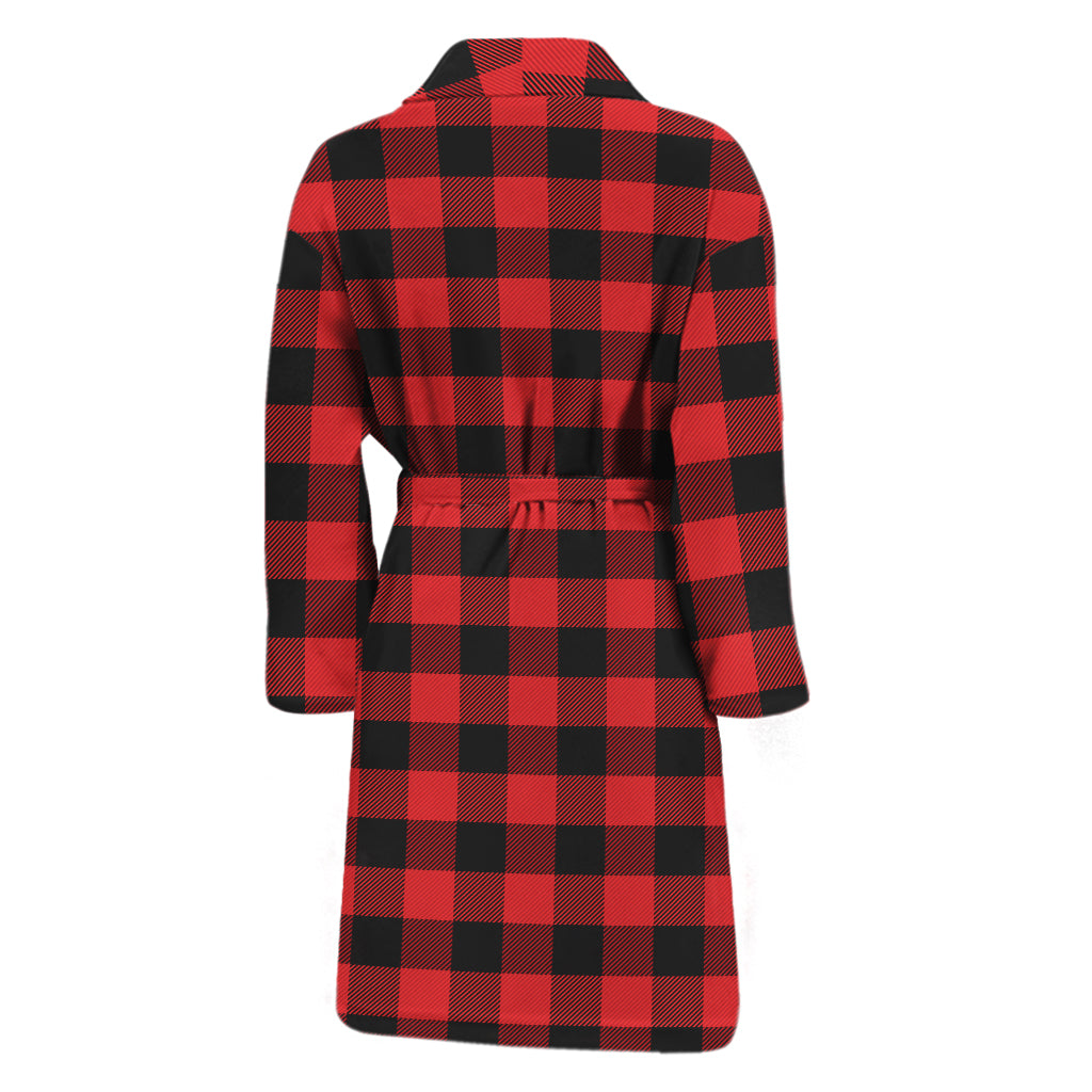 Red And Black Buffalo Plaid Print Men's Bathrobe
