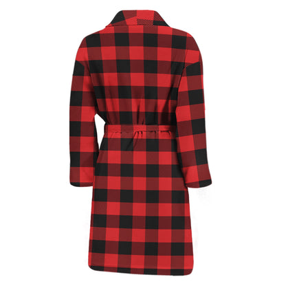Red And Black Buffalo Plaid Print Men's Bathrobe