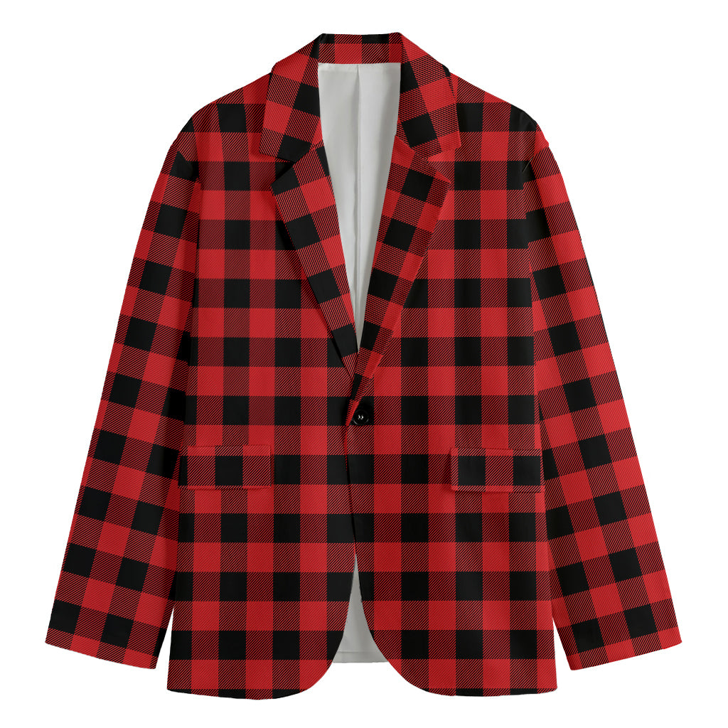 Red And Black Buffalo Plaid Print Men's Blazer