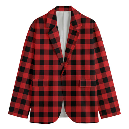 Red And Black Buffalo Plaid Print Men's Blazer