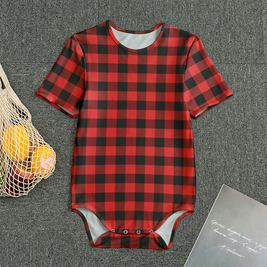 Red And Black Buffalo Plaid Print Men's Bodysuit