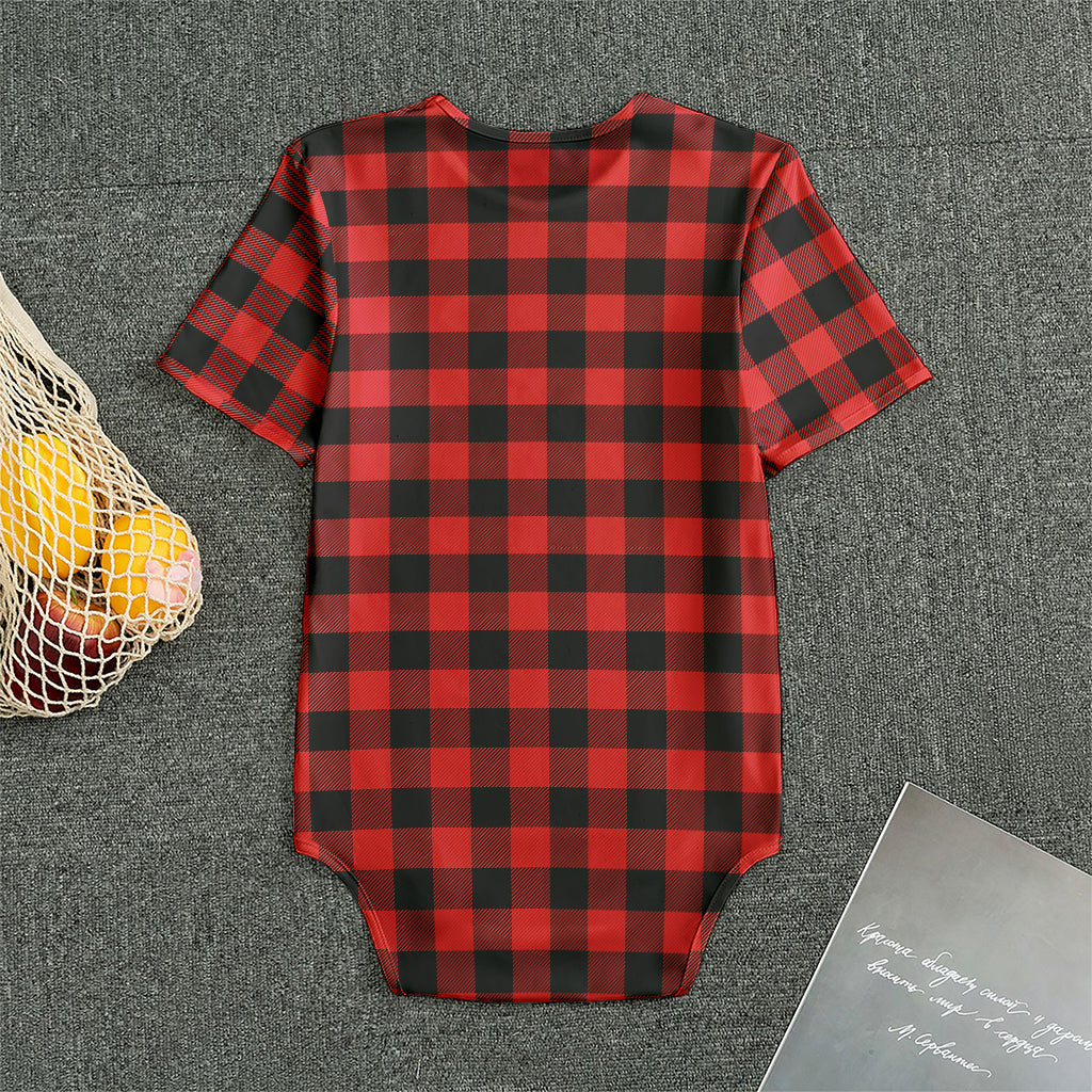 Red And Black Buffalo Plaid Print Men's Bodysuit