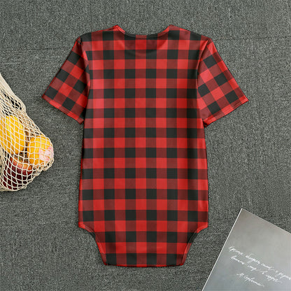 Red And Black Buffalo Plaid Print Men's Bodysuit
