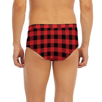 Red And Black Buffalo Plaid Print Men's Briefs