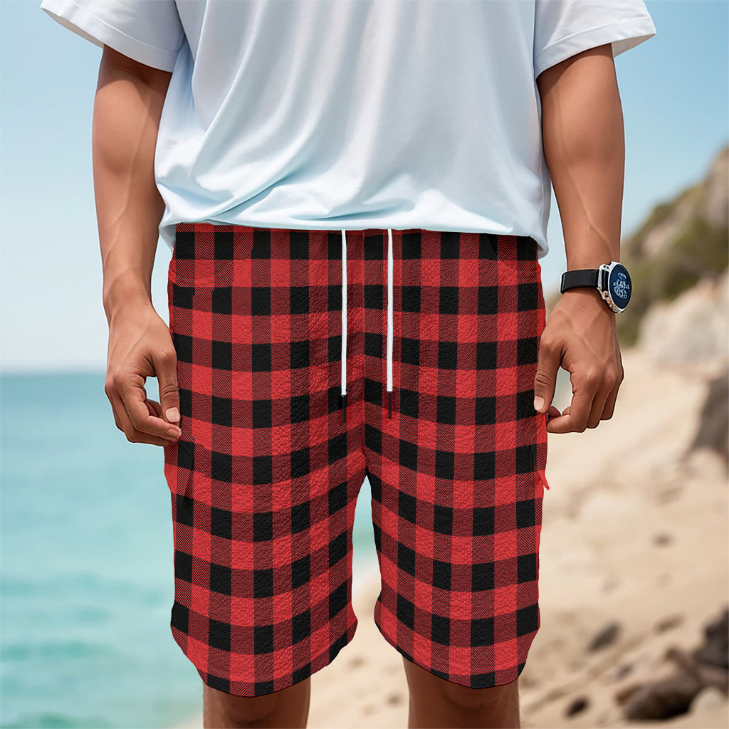 Red And Black Buffalo Plaid Print Men's Cargo Shorts