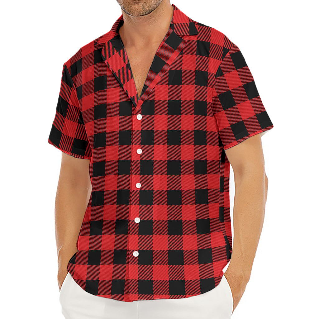 Red And Black Buffalo Plaid Print Men's Deep V-Neck Shirt