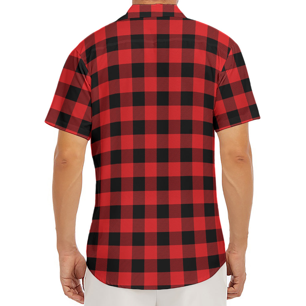 Red And Black Buffalo Plaid Print Men's Deep V-Neck Shirt