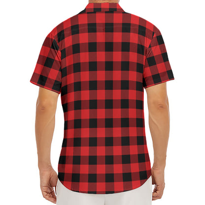 Red And Black Buffalo Plaid Print Men's Deep V-Neck Shirt