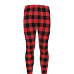 Red And Black Buffalo Plaid Print Men's leggings