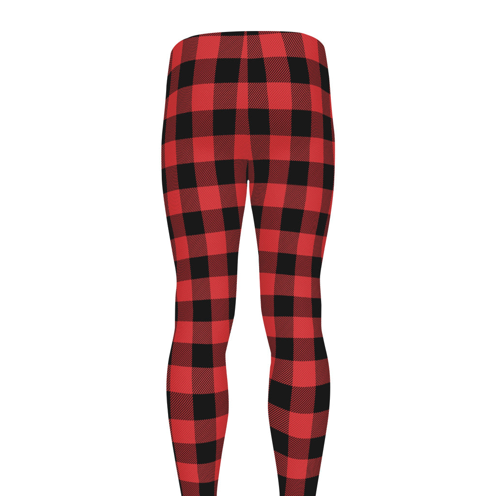 Red And Black Buffalo Plaid Print Men's leggings