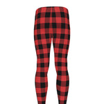 Red And Black Buffalo Plaid Print Men's leggings