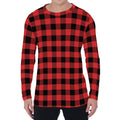Red And Black Buffalo Plaid Print Men's Long Sleeve T-Shirt
