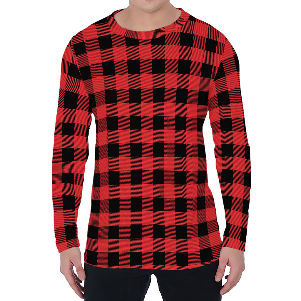 Red And Black Buffalo Plaid Print Men's Long Sleeve T-Shirt