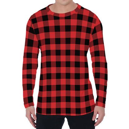 Red And Black Buffalo Plaid Print Men's Long Sleeve T-Shirt