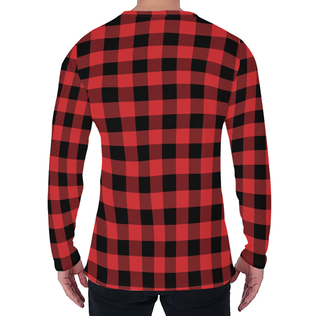 Red And Black Buffalo Plaid Print Men's Long Sleeve T-Shirt