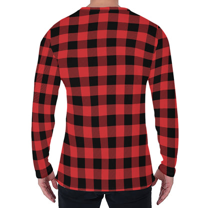 Red And Black Buffalo Plaid Print Men's Long Sleeve T-Shirt