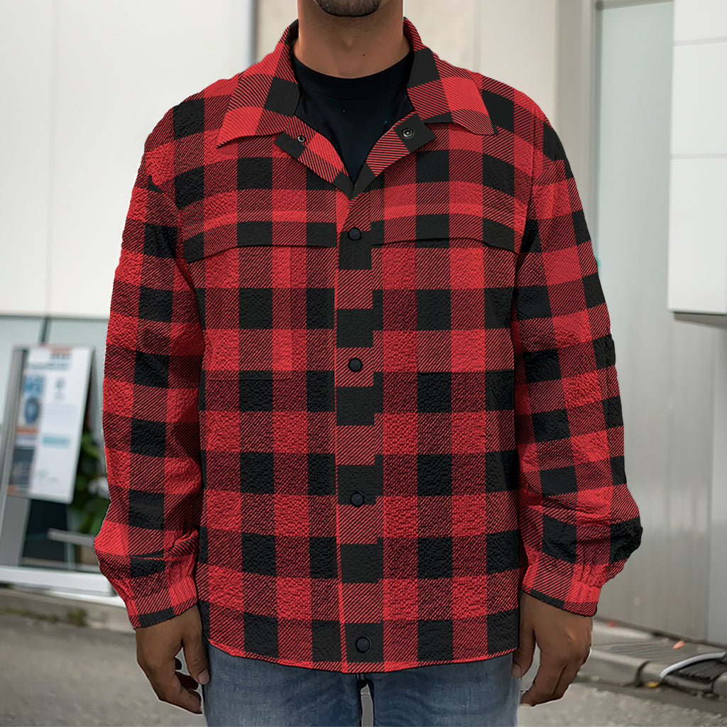 Red And Black Buffalo Plaid Print Men's Shirt Jacket