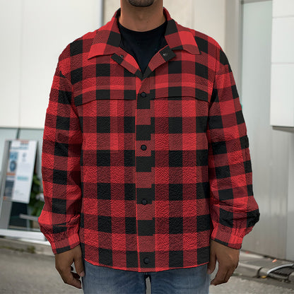 Red And Black Buffalo Plaid Print Men's Shirt Jacket