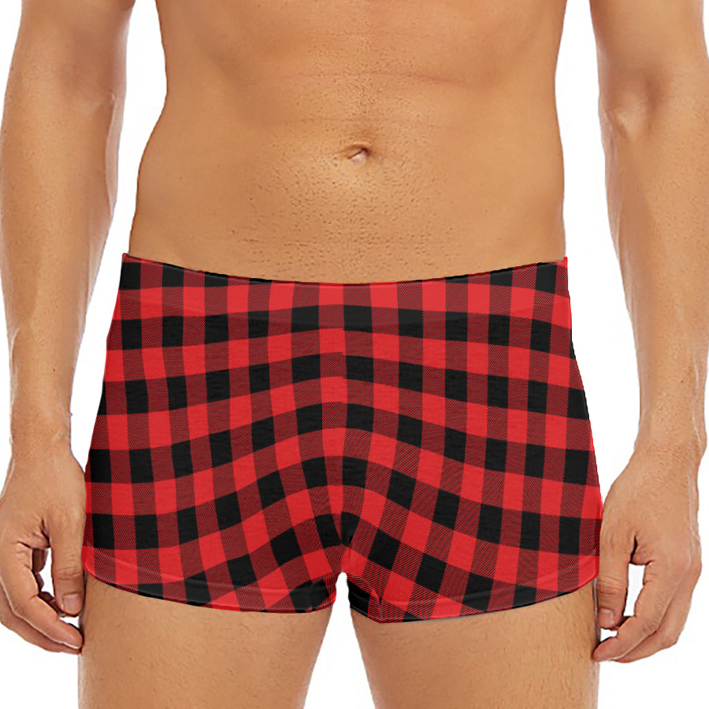 Red And Black Buffalo Plaid Print Men's Short Boxer Briefs