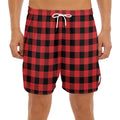 Red And Black Buffalo Plaid Print Men's Split Running Shorts