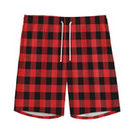 Red And Black Buffalo Plaid Print Men's Sports Shorts