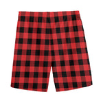 Red And Black Buffalo Plaid Print Men's Sports Shorts