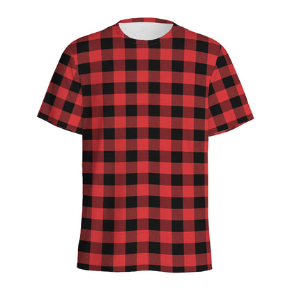 Red And Black Buffalo Plaid Print Men's Sports T-Shirt