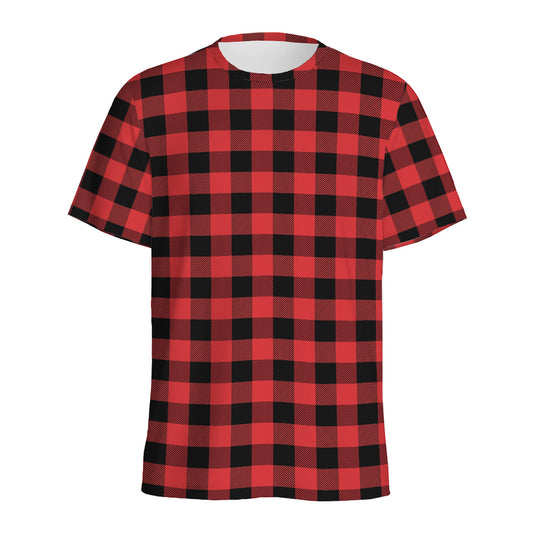 Red And Black Buffalo Plaid Print Men's Sports T-Shirt