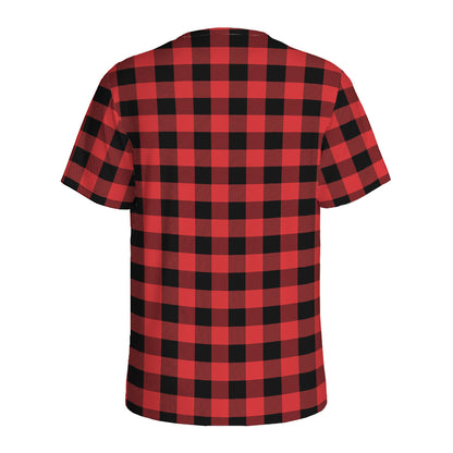 Red And Black Buffalo Plaid Print Men's Sports T-Shirt