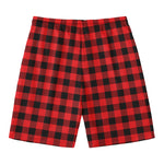 Red And Black Buffalo Plaid Print Men's Swim Trunks