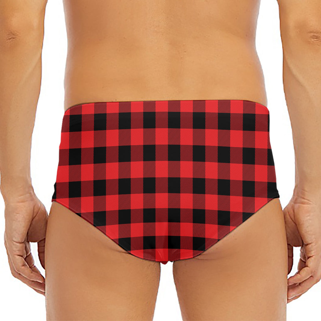 Red And Black Buffalo Plaid Print Men's Triangle Swim Briefs